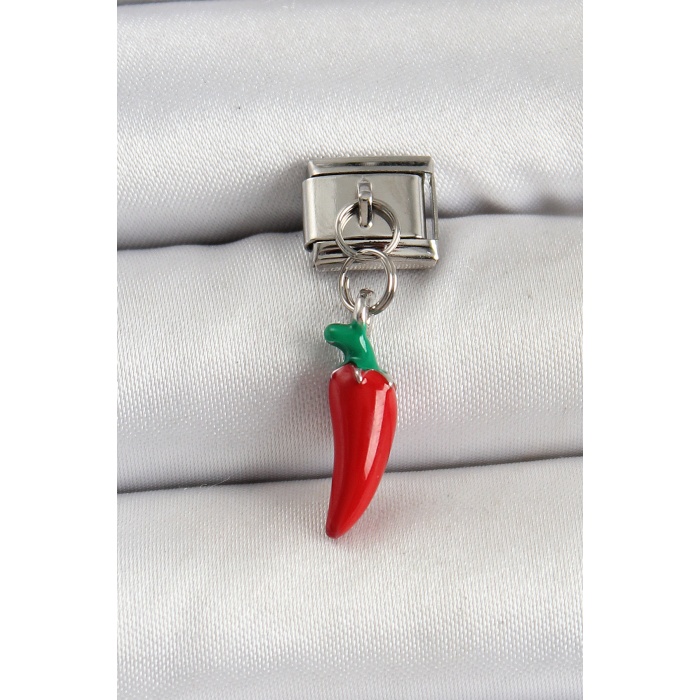 316L Çelik Gümüş Renk Kapya Biber Model Nomination Charm