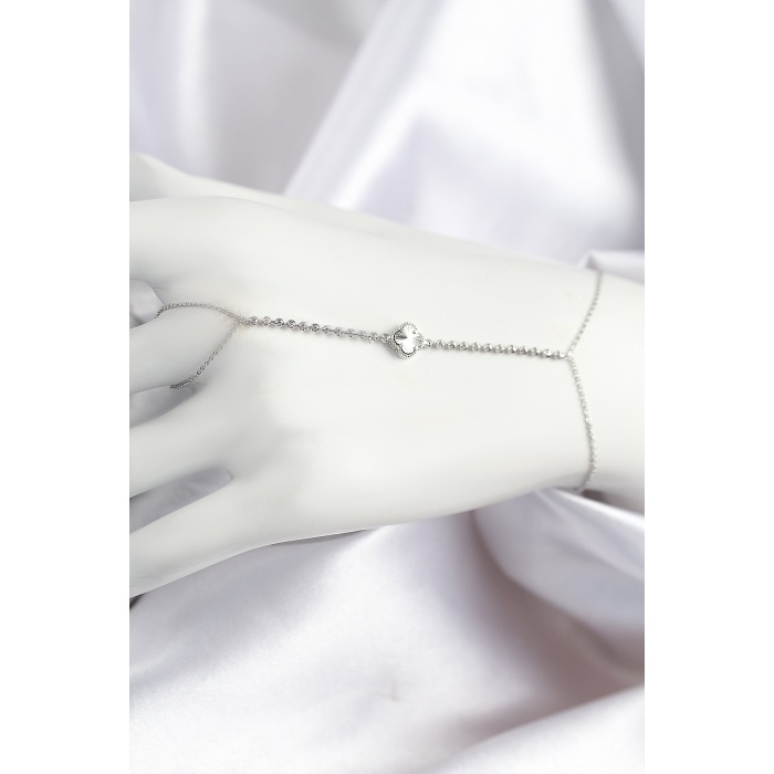 Pirinç Zirkon Taşlı Yonca Model Gümüş Renk Şahmeran