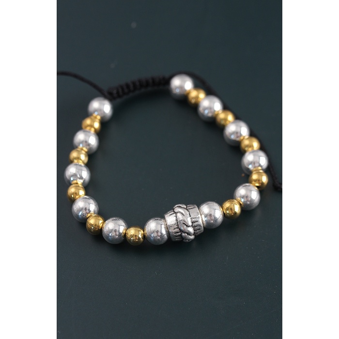 Doğal Taş Sarmal Model Gold Ve Gümüş Renk Asansörlü Erkek Bileklik