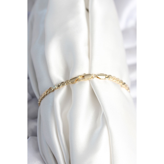 Pirinç Gold Renk Yassı Zincir Model Kadın Bileklik