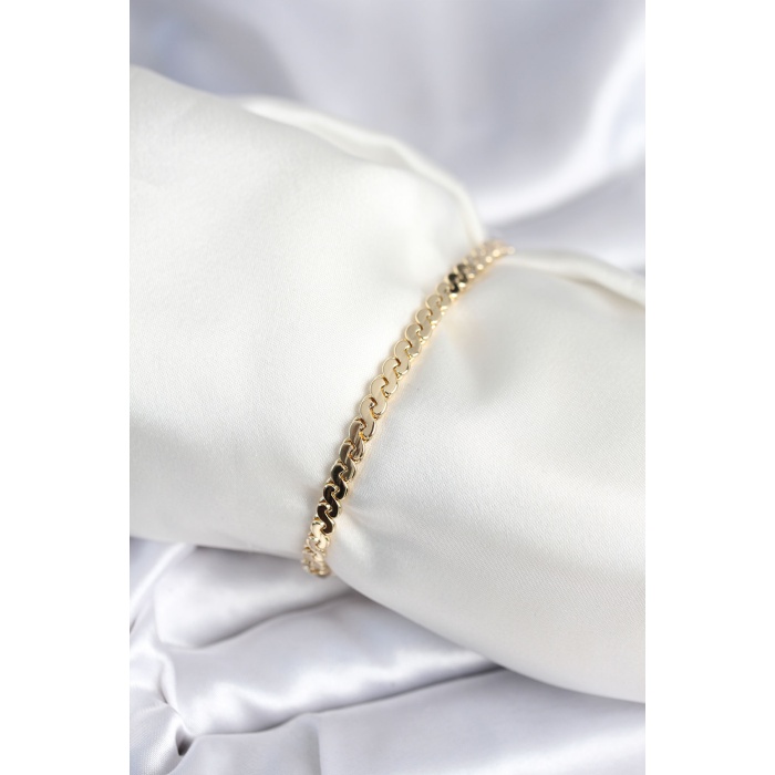 Pirinç Gold Renk Yassı Zincir Model Kadın Bileklik