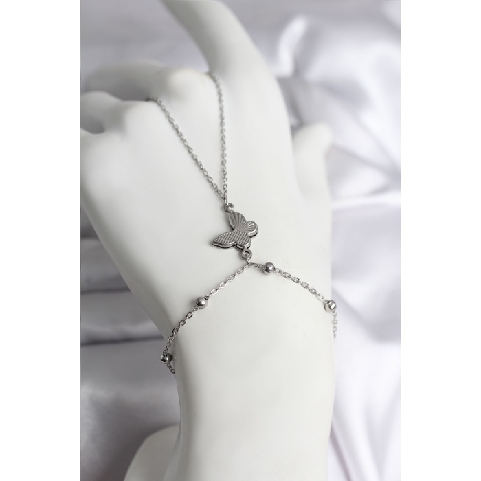 316L Çelik Gümüş Renk Kelebek Model Kadın Şahmeran