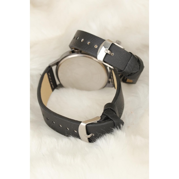 Siyah Deri Kordonlu Füme Renk Metal Kasa Sevgili Saatleri