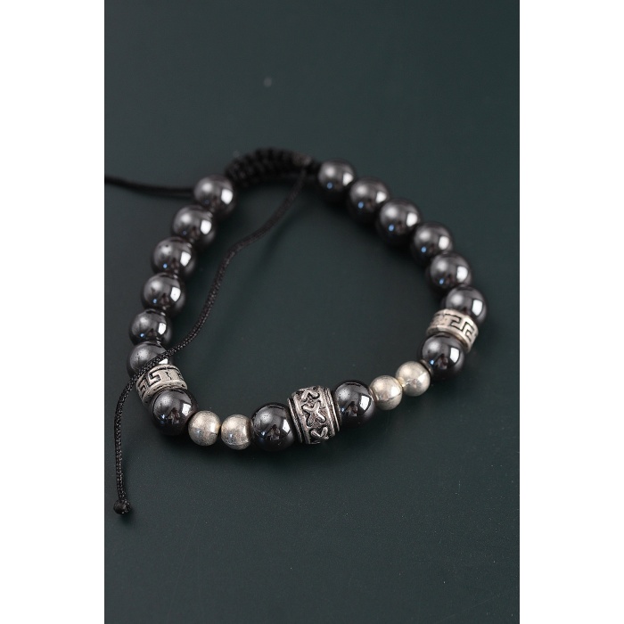 Doğal Taş X Model Antrasit Renk Asansörlü Erkek Bileklik