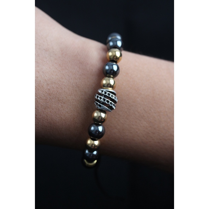 Doğal Taş Sarmal Model Gold Ve Füme Renk Asansörlü Erkek Bileklik