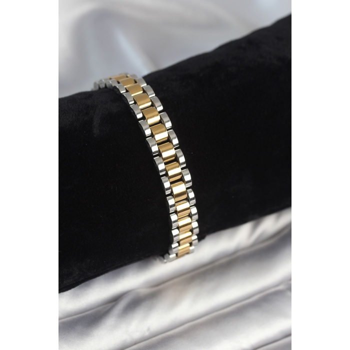 316L Çelik Gold ve Gümüş Renk 9 mm Kalınlık Erkek Bileklik