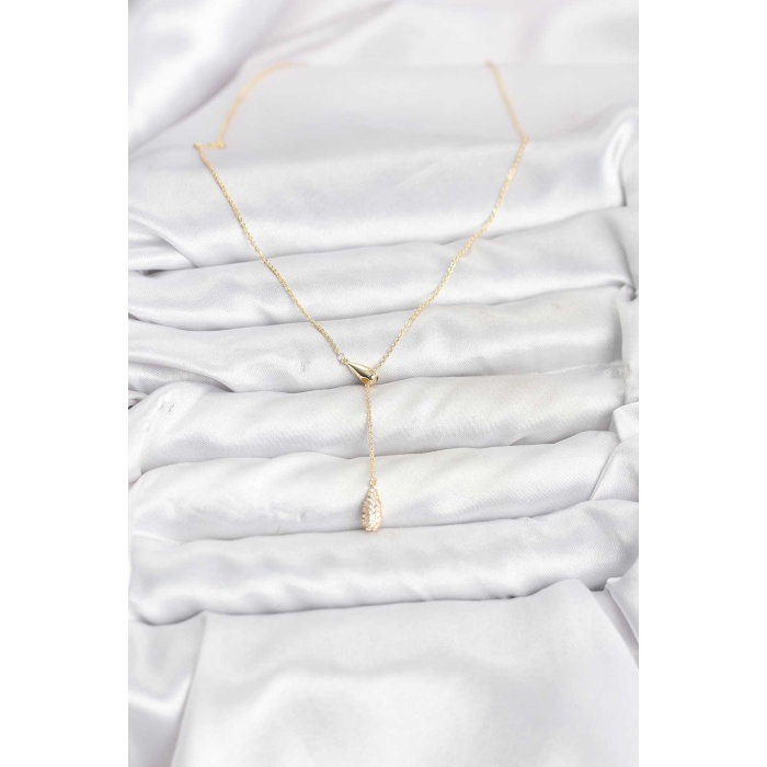 Pirinç Gold Renk Asansörlü Damla Model Kadın Kolye
