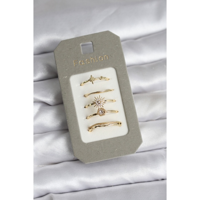 Pirinç Gold Renk 5li Yüzük Seti