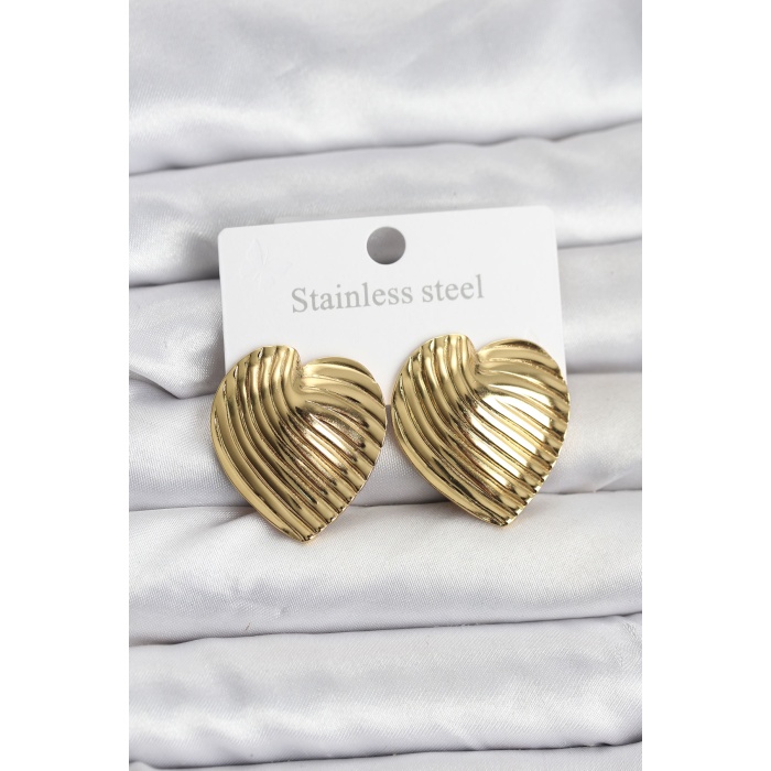 316L Çelik Gold Renk Kalp Model Kadın Küpe