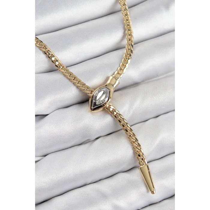 Pirinç Asansörlü Yılan Model Gold Renk Kadın Kolye