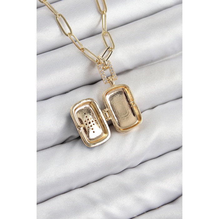 Pirinç Zirkon Taşlı Açılabilir Kutup Yıldızı Model Gold Renk Kadın Kolye