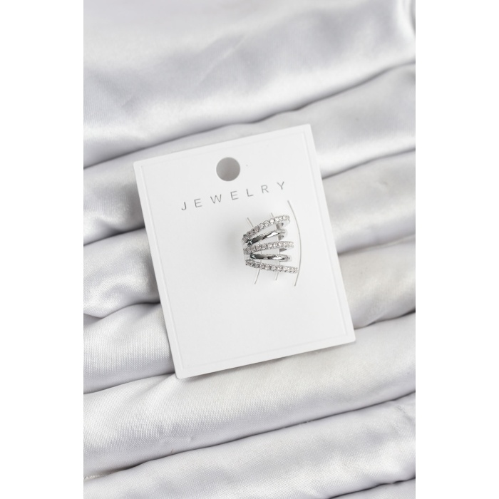 Gümüş Renk Pirinç Zirkon Taşlı Kıkırdak Earcuff Küpe