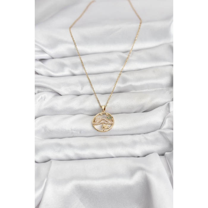 316L Çelik Zincir Gold Renk Şans Kolyesi Model Zirkon Taşlı Kadın Kolye