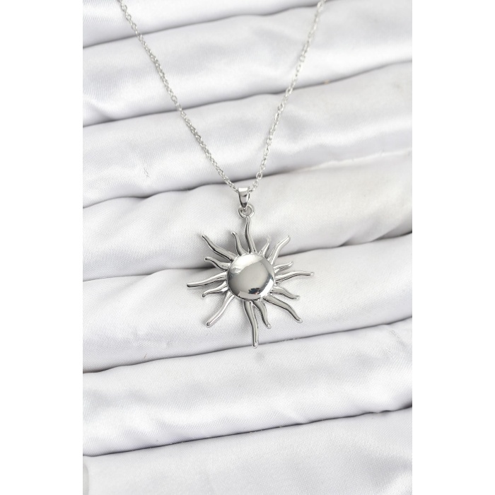 316L Çelik Zincir Gümüş Renk Güneş Model Kadın Kolye
