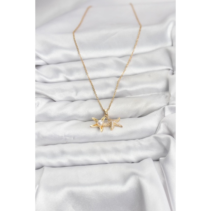 316L Çelik Zincir Gold Renk Deniz Yıldızı Model Zirkon Taşlı Kadın Kolye