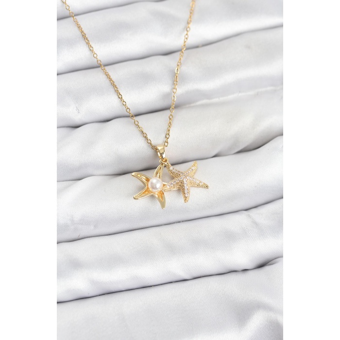316L Çelik Zincir Gold Renk Deniz Yıldızı Model Zirkon Taşlı Kadın Kolye