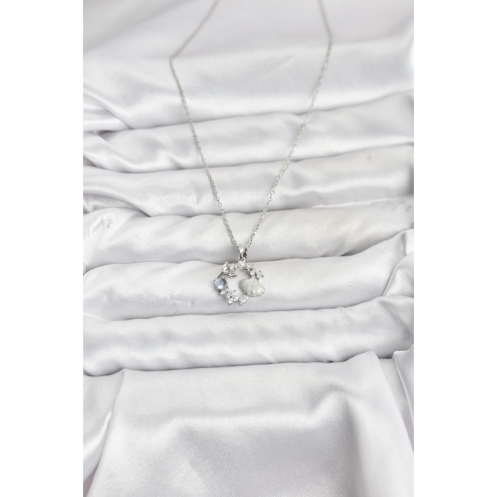 316L Çelik Zincir Gümüş Renk Deniz Tema Model Zirkon Taşlı Kadın Kolye