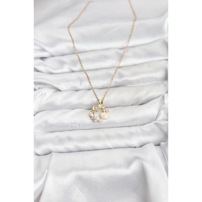 316L Çelik Zincir Gold Renk Deniz Tema Model Zirkon Taşlı Kadın Kolye