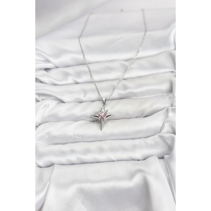 316L Çelik Gümüş Renk Zirkon Taşlı Kutup Yıldızı Model Kadın Kolye