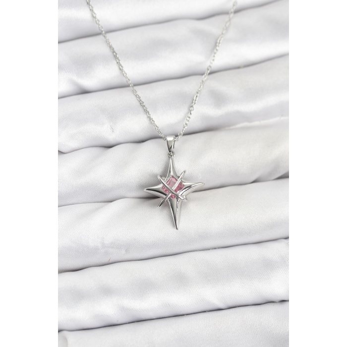 316L Çelik Gümüş Renk Zirkon Taşlı Kutup Yıldızı Model Kadın Kolye