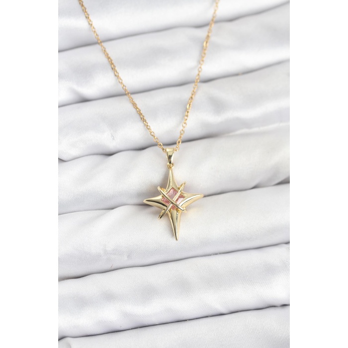 316L Çelik Gold Renk Zirkon Taşlı Kutup Yıldızı Model Kadın Kolye