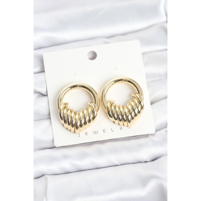 Pirinç Gold Renk Halka Sarmal Model Vintage Kadın Küpe