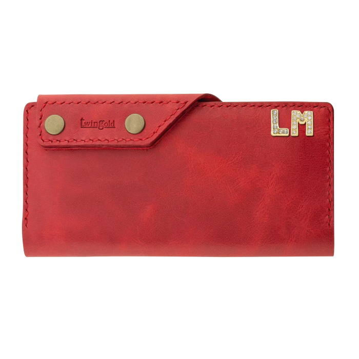 İsme Özel Dikey Çıtçıtlı Uzun Cüzdan - %100 Rainbow Deri - A010006 - Kırmızı