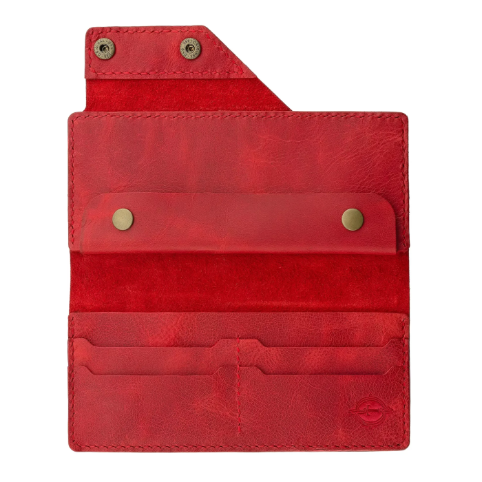 İsme Özel Dikey Çıtçıtlı Uzun Cüzdan - %100 Rainbow Deri - A010006 - Kırmızı