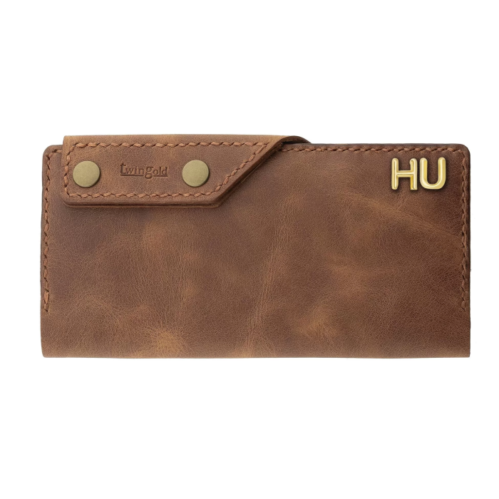 İsme Özel Dikey Çıtçıtlı Uzun Cüzdan - %100 Rainbow Deri - A010006 - Kahverengi