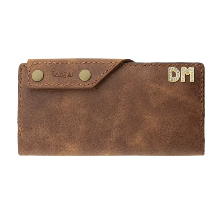 İsme Özel Dikey Çıtçıtlı Uzun Cüzdan - %100 Rainbow Deri - A010006 - Kahverengi