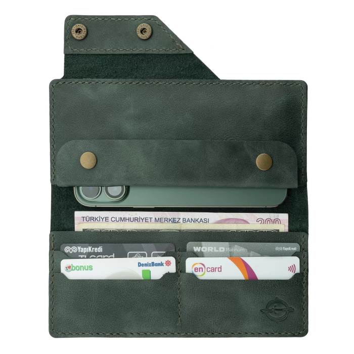 İsme Özel Dikey Çıtçıtlı Uzun Cüzdan - %100 Rainbow Deri - A010006 - Haki