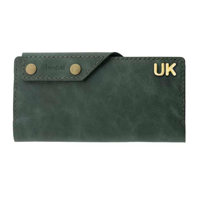 İsme Özel Dikey Çıtçıtlı Uzun Cüzdan - %100 Rainbow Deri - A010006 - Haki