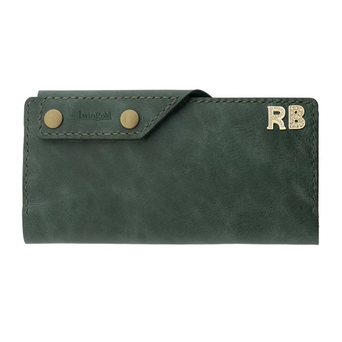 İsme Özel Dikey Çıtçıtlı Uzun Cüzdan - %100 Rainbow Deri - A010006 - Haki