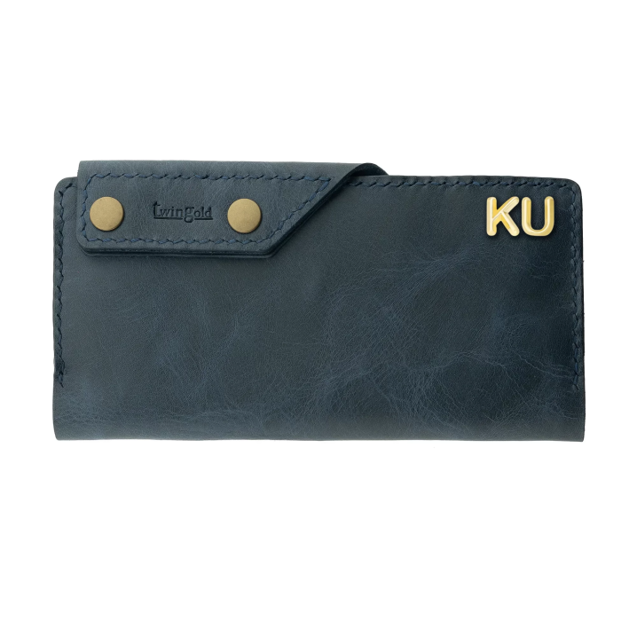 İsme Özel Dikey Çıtçıtlı Uzun Cüzdan - %100 Rainbow Deri - A010006 - Lacivert