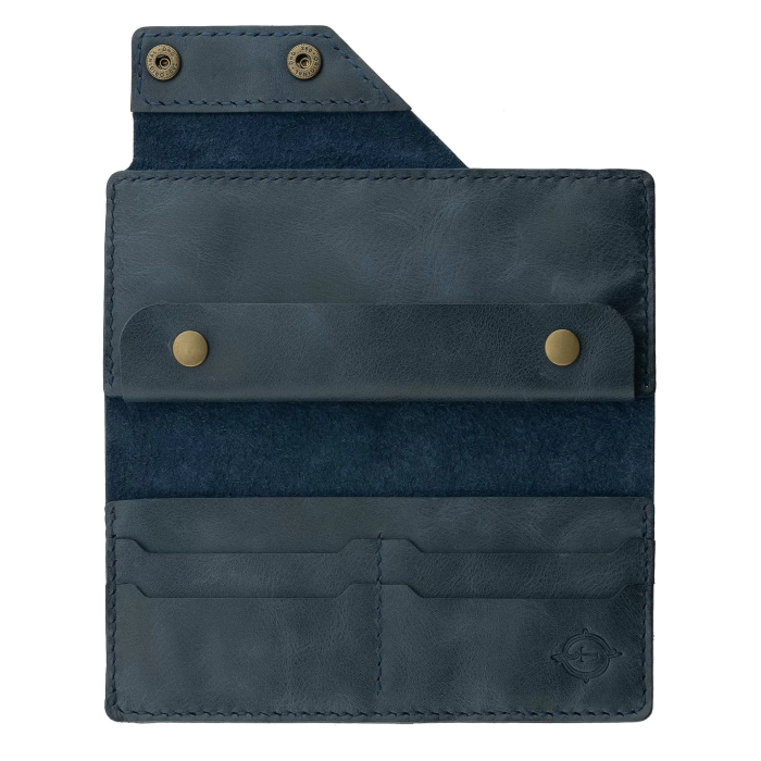 İsme Özel Dikey Çıtçıtlı Uzun Cüzdan - %100 Rainbow Deri - A010006 - Lacivert