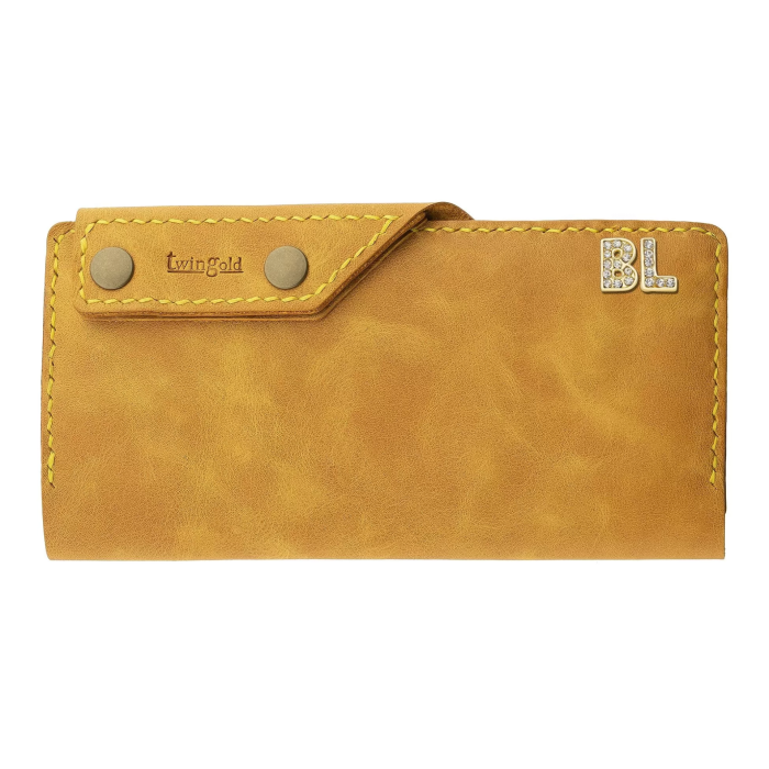 İsme Özel Dikey Çıtçıtlı Uzun Cüzdan - %100 Rainbow Deri - A010006 - Hardal Sarısı