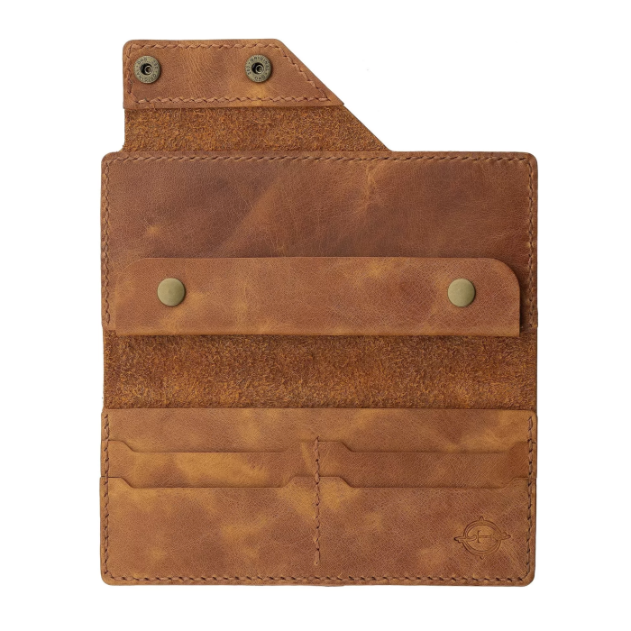 İsme Özel Dikey Çıtçıtlı Uzun Cüzdan - %100 Rainbow Deri - A010006 - Camel