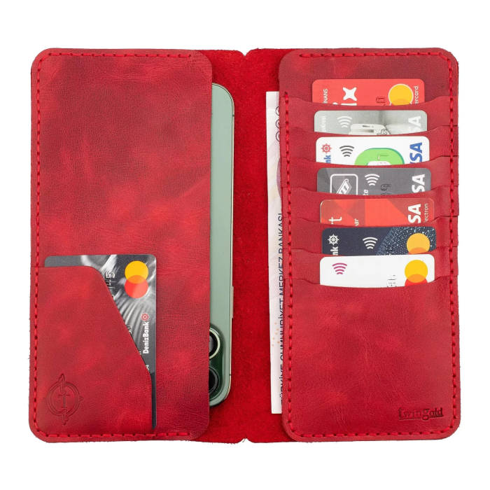 İsme Özel Dikey Uzun Cüzdan - %100 Rainbow Deri - A010007 - Kırmızı