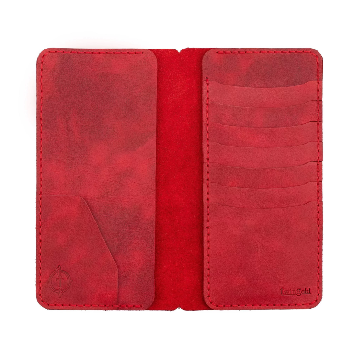 İsme Özel Dikey Uzun Cüzdan - %100 Rainbow Deri - A010007 - Kırmızı