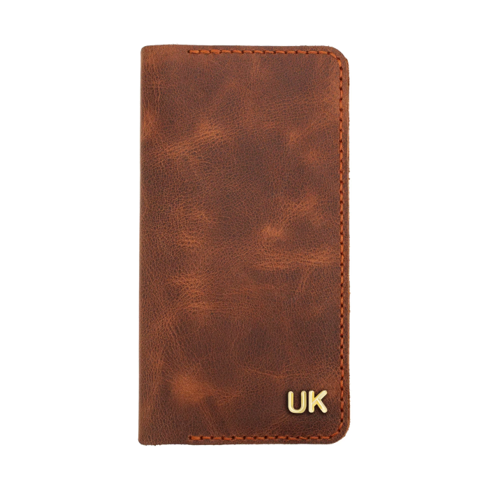 İsme Özel Dikey Uzun Cüzdan - %100 Rainbow Deri - A010007 - Kahverengi