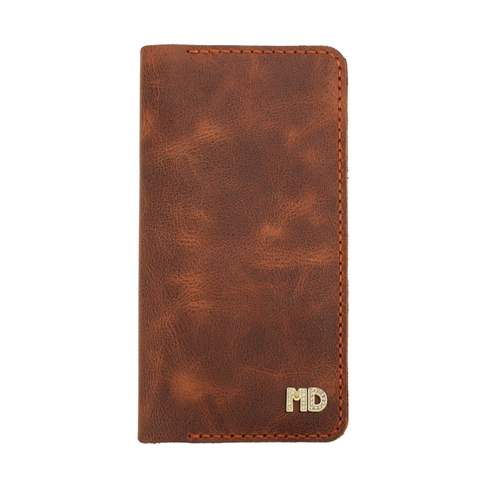 İsme Özel Dikey Uzun Cüzdan - %100 Rainbow Deri - A010007 - Kahverengi