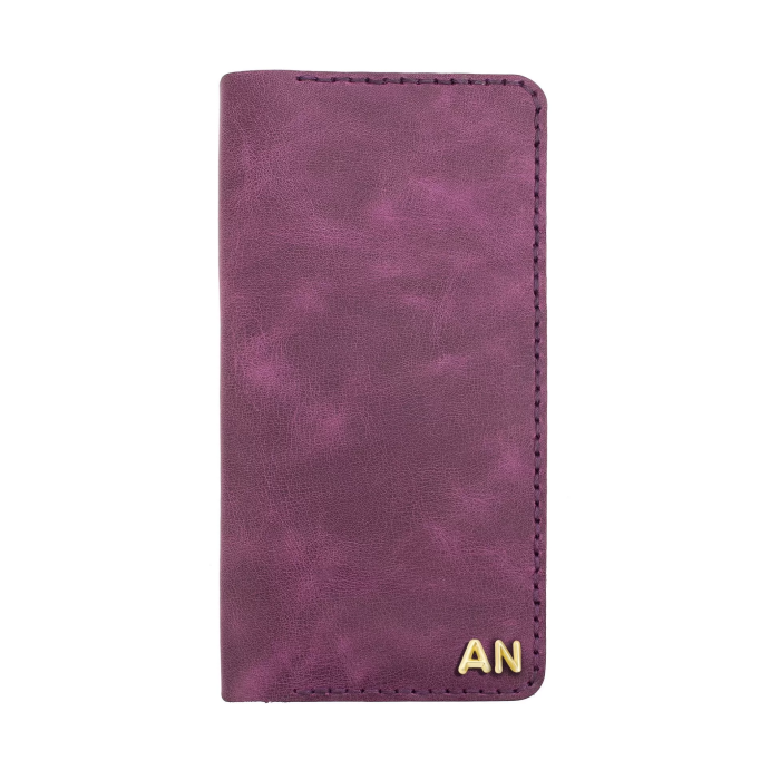 İsme Özel Dikey Uzun Cüzdan - %100 Rainbow Deri - A010007 - Mor