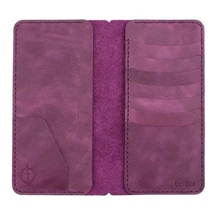 İsme Özel Dikey Uzun Cüzdan - %100 Rainbow Deri - A010007 - Mor