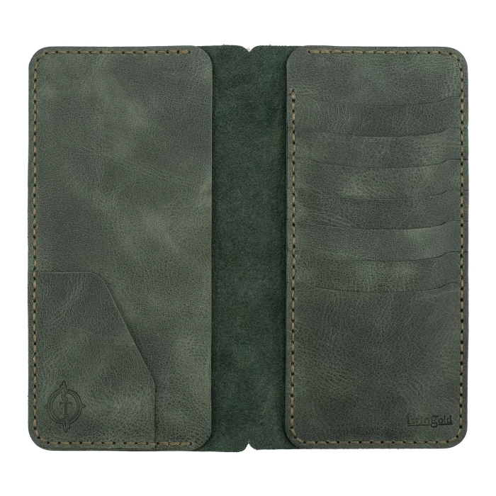 İsme Özel Dikey Uzun Cüzdan - %100 Rainbow Deri - A010007 - Haki