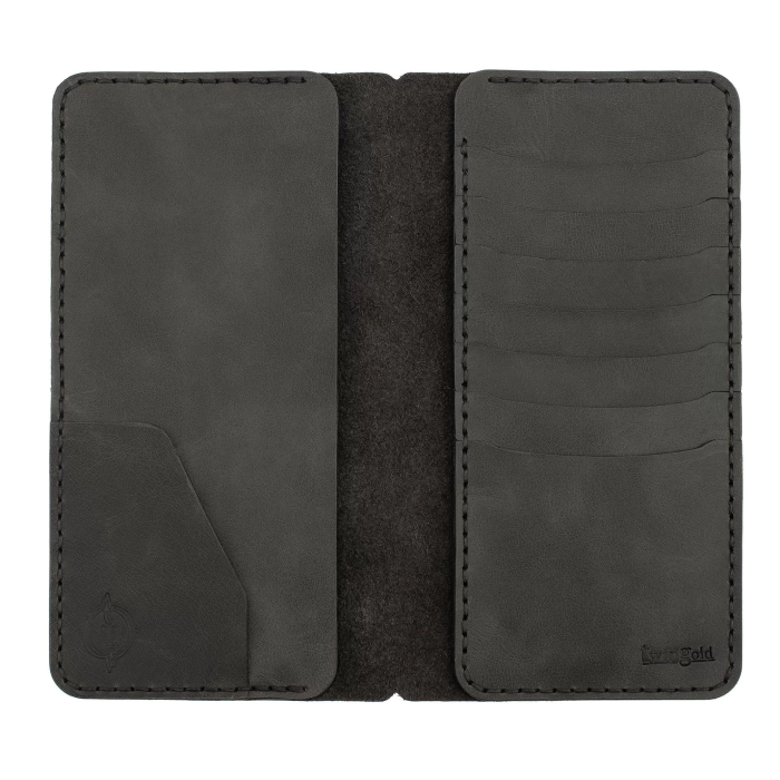 İsme Özel Dikey Uzun Cüzdan - %100 Rainbow Deri - A010007 - Antrasit