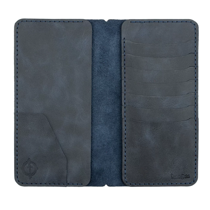 İsme Özel Dikey Uzun Cüzdan - %100 Rainbow Deri - A010007 - Lacivert