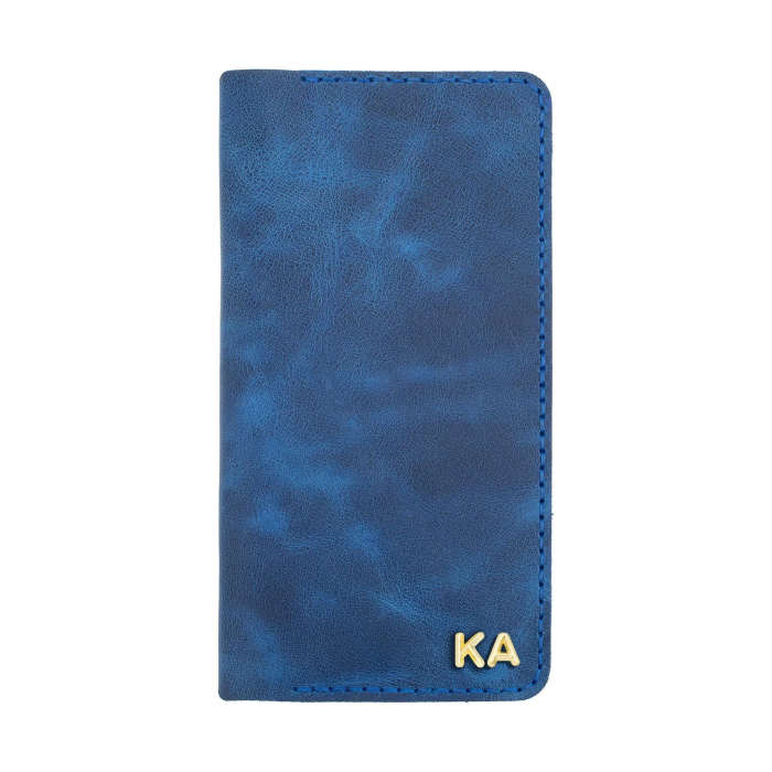 İsme Özel Dikey Uzun Cüzdan - %100 Rainbow Deri - A010007 - Saks Mavisi