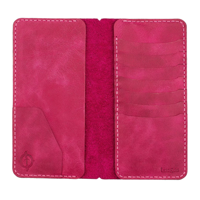 İsme Özel Dikey Uzun Cüzdan - %100 Rainbow Deri - A010007 - Fuşya