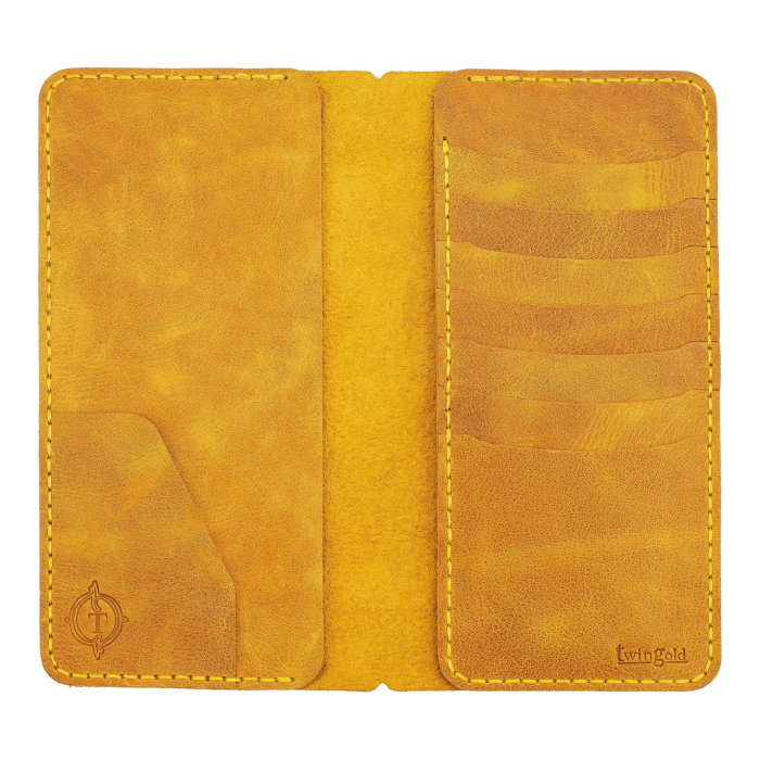 İsme Özel Dikey Uzun Cüzdan - %100 Rainbow Deri - A010007 - Hardal Sarısı