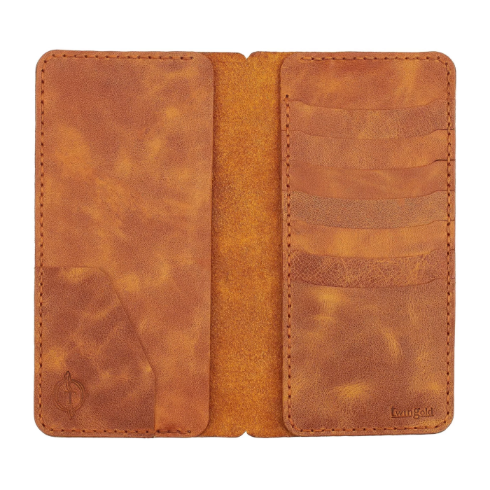 İsme Özel Dikey Uzun Cüzdan - %100 Rainbow Deri - A010007 - Camel